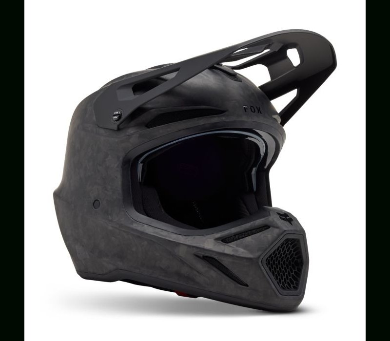 2025 fox v3 rs carbon motocross helmet ece solid matte black with helmet bag & spare peak