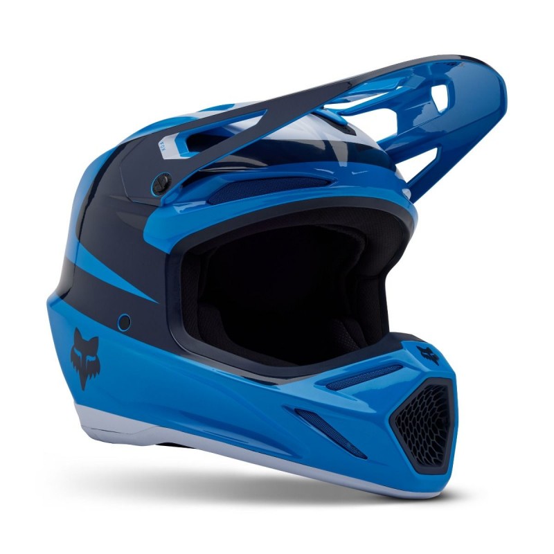 2025 fox v3 divider tru blue motocross helmet with helmet bag & spare peak