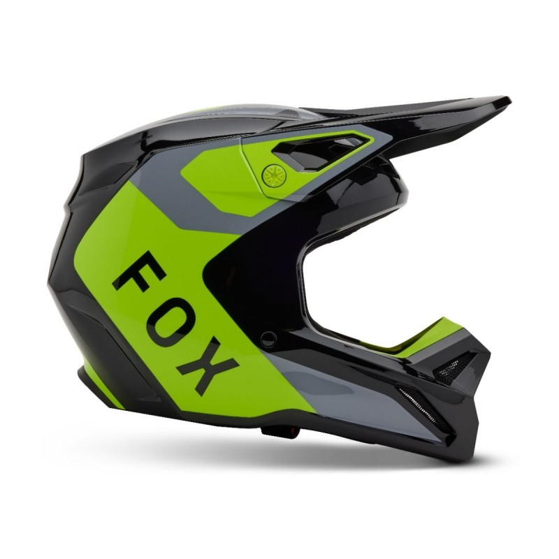 2025 Fox V1 Lean Motocross Helmet Grey Yellow