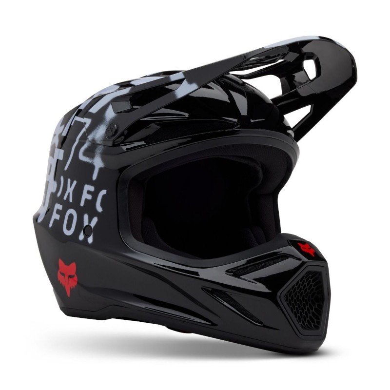 2025 fox v3 seventy4 black motocross helmet with helmet bag & spare peak