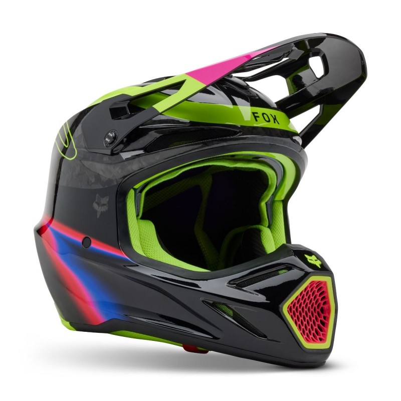 2025 fox v3 rs energy black motocross helmet with helmet bag & spare peak